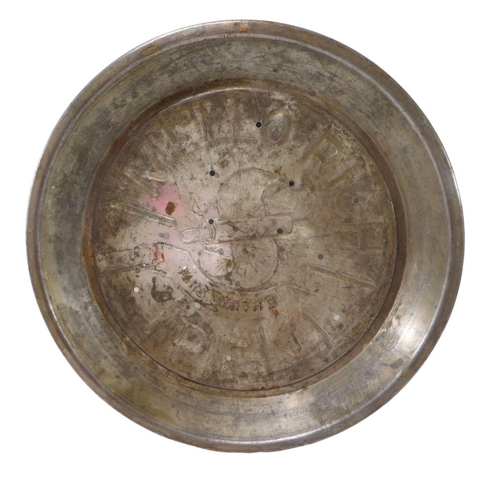 Vintage Mellow-Rich Pie Pan Mrs. Smiths Tin Metal Aluminum Rolled Edge 9"